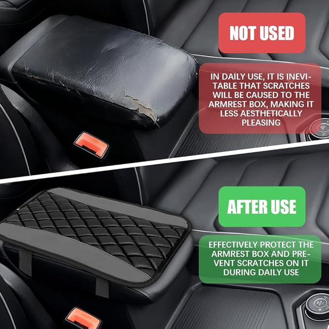 Car Center Console Cushion Pad, Arm Rest Covers, 12.6"×7.5" Leather Waterproof Auto Armrest Seat Box Protector, Auto Comfortable Center Console Cover Universal for Most Vehicles (Grey)