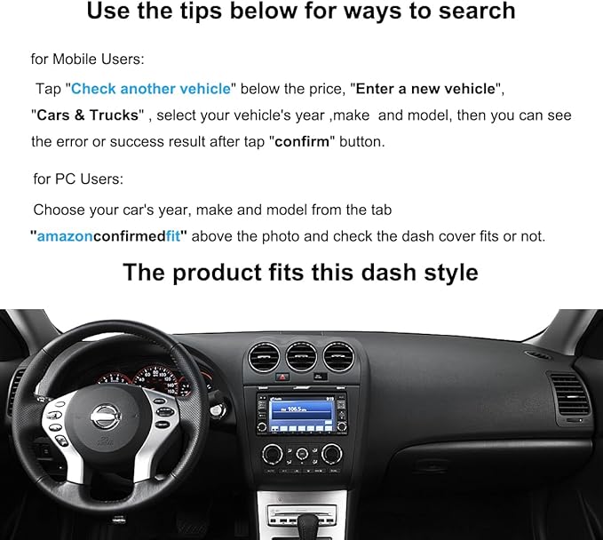 Yiz Dashboard Cover Dash Cover Mat Carpet Pad Custom Fit for Nissan Altima 2007 2008 2009 2010 2011 2012, Altima Sedan Coupe 2007-2012 (Black) Y29