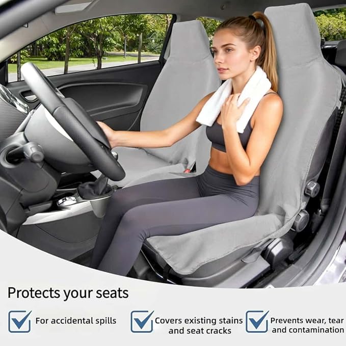 Car Seat Cover, Premium Auto Seat Towel Fit Cars SUV Trucks, Ideal Gift for Active People Who Work Sweat Swim Run Beach, Grey
