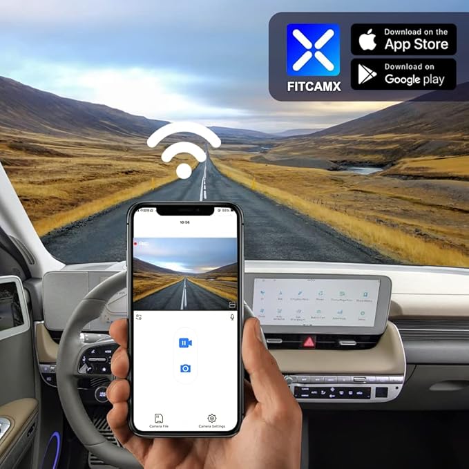 Fitcamx Front 2K+Rear 1080P Dash Cam Adapts for Hyundai IONIQ 5 2022-2024 (6 Vents) SE Standard Range SEL Limited, OEM Look, Dual HD Video, WiFi & APP, Loop Recording, G-Sensor, Easy to Use, 64GB Card