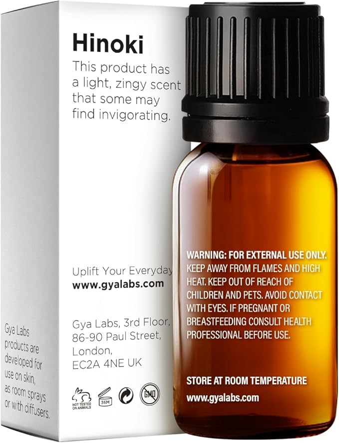 100% Pure Hinoki Essential Oil - 0.34 Fl Oz - Hinoki Oil for Hair, Skin, Diffuser, Aromatherapy & DIY Candle Making Scent