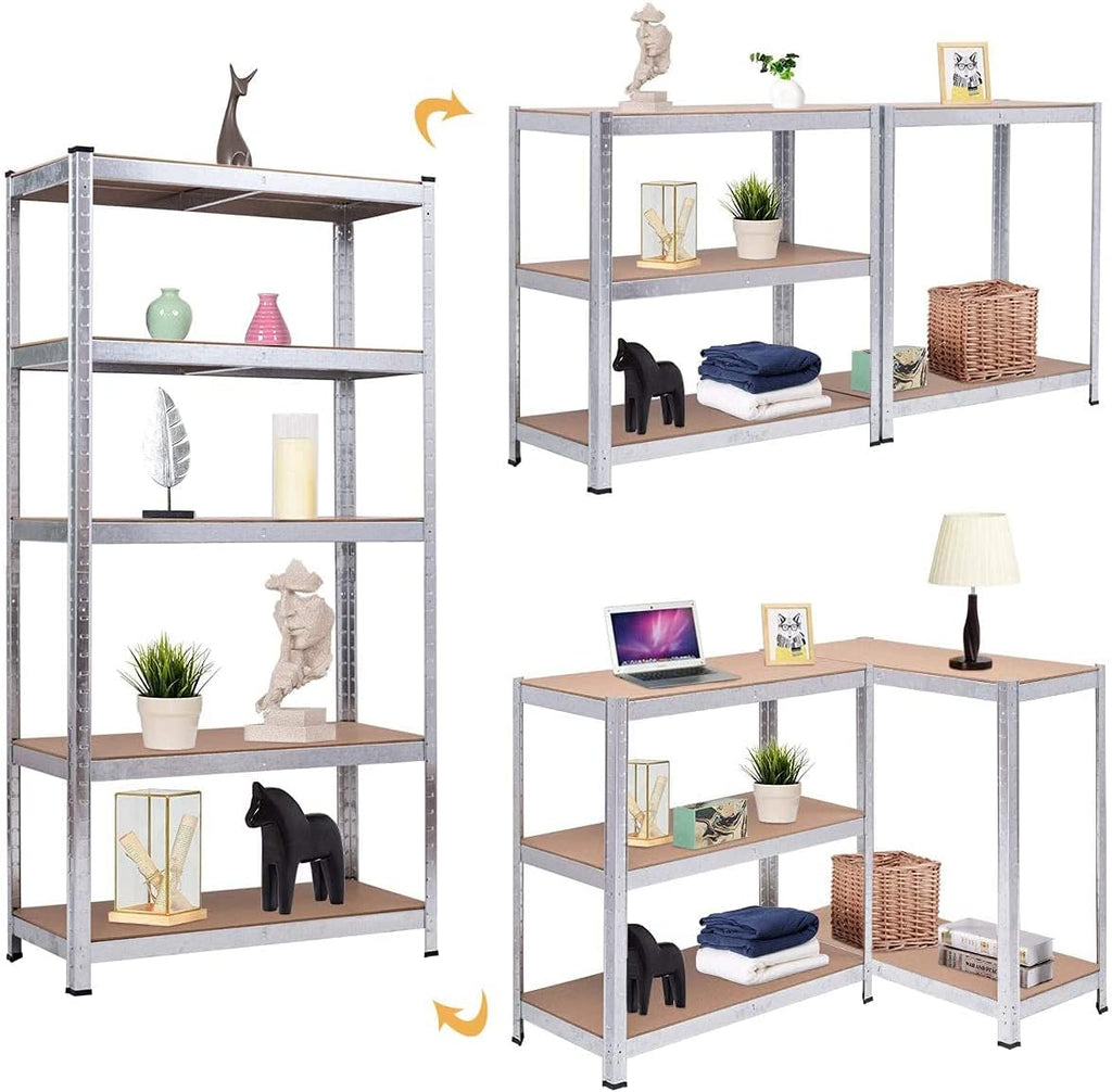 ERGOMASTER 5 Tiers Steel Shelves for Storage Heavy Duty Garage Organization Utility Shelf Rack for Books, Kitchenware and Tools Bolt-Free Assembly 72 x 16 x 72 inches (Set of 2,Silver)