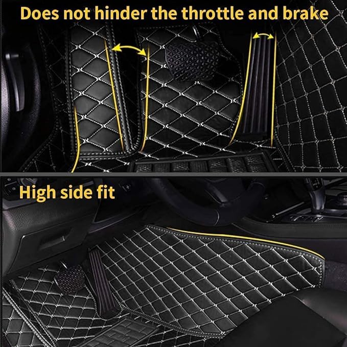 Custom Making Car Floor Mats for 95% Sedan SUV Sports Car Full Coverage Cute Men Women Pads Protection Non-Slip Leather Floor Liners (Black+Gray Edge)