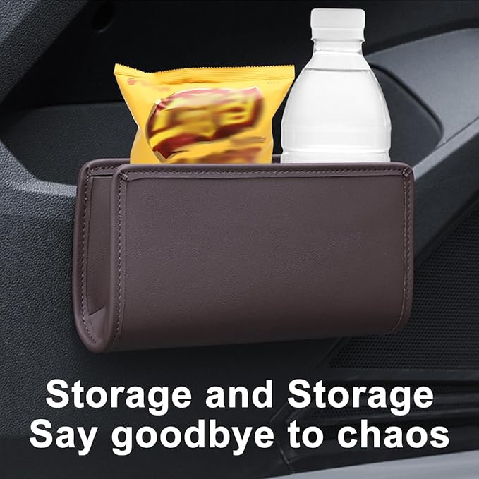 Car Seat Side Storage Pocket, Leather Hanging Foldable Multifunctional Vehicle Front Door Back Organizer Box, Waterproof Auto Interior Organizing Container, Universal fit(Brown)