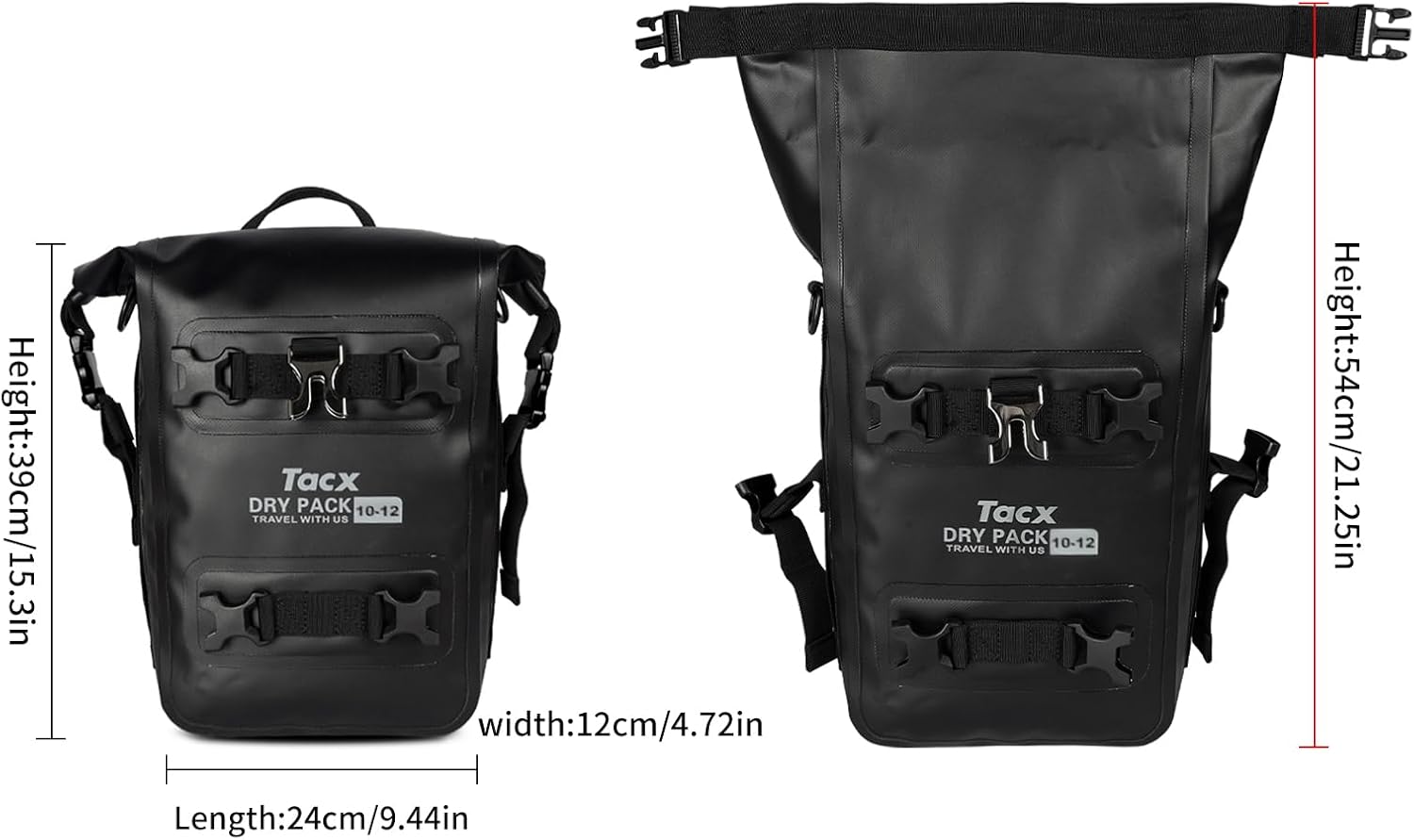 Motorcycle Tail Bag Front Bumper Bag, 12L Roll-top Waterproof Motor Saddle Panniers Luggage Bags for Motorcy-Black(12L)