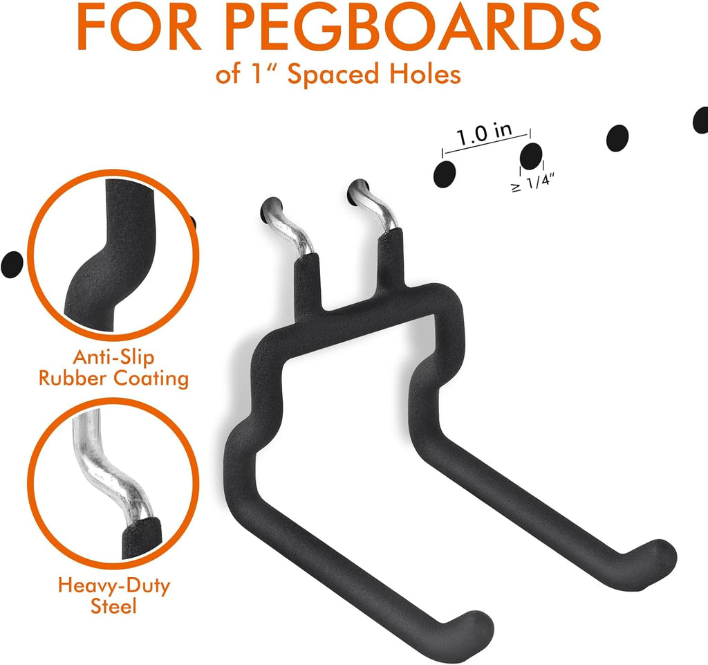 LIGHT DUST Utility Heavy Duty Pegboard Hooks - 10Pack Peg Board Accessories for Hanging Tools Fit 1/4" Peg Holes - Pegboard Organizer Large Tool Holders for Garage Workshop Shed
