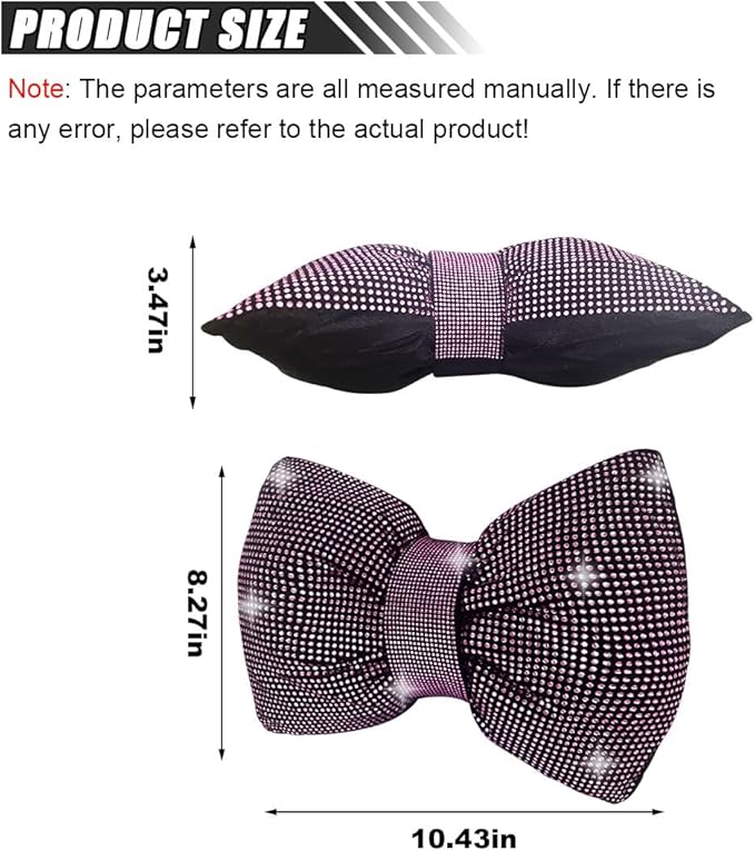 1 PCS Rhinestone Car Headrest Neck Pillow, Auto Headrest Cushion for Driving Seat, Bling Crystal Diamond Bow Neck Support Relax Pillow, Car Interior Accessories for Women Girly (Purple)
