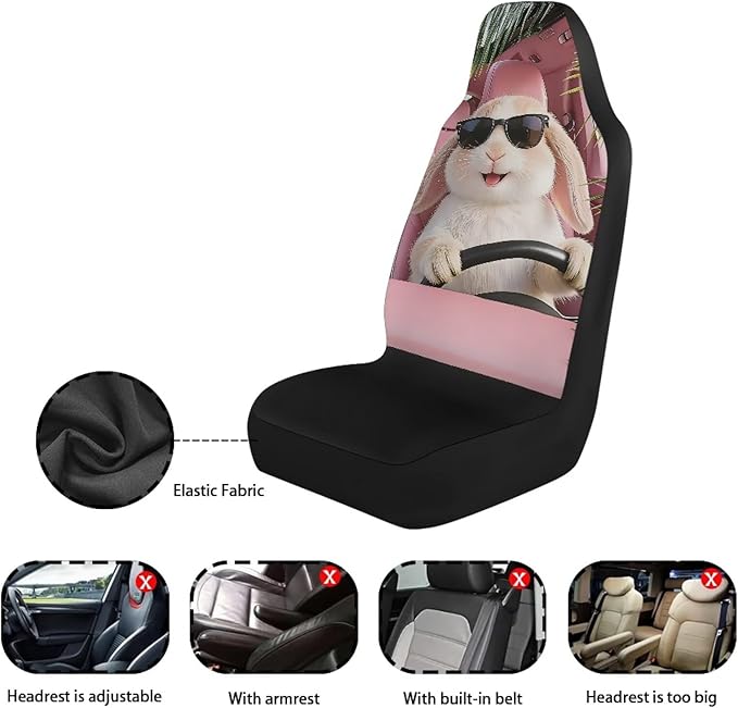 Cute Car Seat Covers Breathable Car Seat Covers for Front Seats Rabbit Removable Automotive Accessories Anti-Slip Back Fabric Compatible with Most Cars,SUV,Sedan