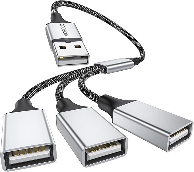 MOGOOD 3 in 1 USB Splitter Cable, Portable USB 2.0 Hub for Charging, Data Transfer, Laptop, Mac