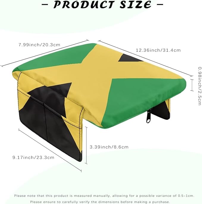 Auto Center Console Pad, Non-Slip Armrest Seat Box Cover, Car Interior Accessories, Jamaican Flag Auto Armrest Cover Protector for Vehicle, SUV, Truck