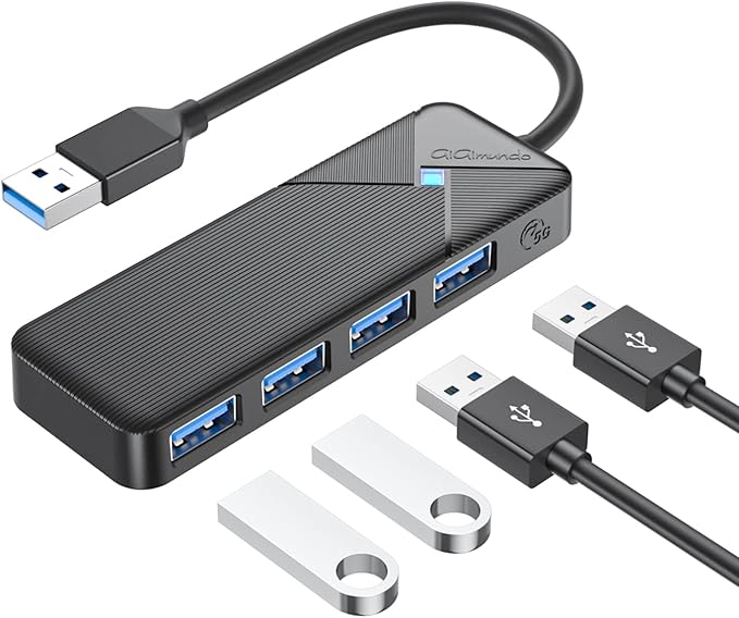 GiGimundo 4-Port USB Hub for Laptop, USB Hub Multiport Adapter 5Gbps Transfer, USB Splitter for Laptop, MacBook Pro/Air, iPad Pro, Dell, Chromebook, Keyboard, Mouse, HDD, Black