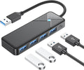 GiGimundo 4-Port USB Hub for Laptop, USB Hub Multiport Adapter 5Gbps Transfer, USB Splitter for Laptop, MacBook Pro/Air, iPad Pro, Dell, Chromebook, Keyboard, Mouse, HDD, Black