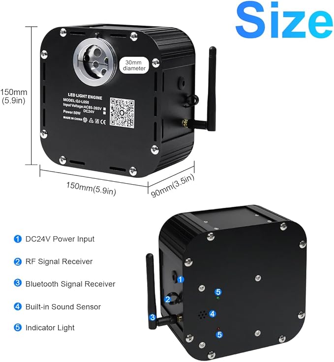 AMKI High Brightness 50W Twinkle Sound Mode RGBW Light Source Engine Driver Remote/APP Control Starlight Box Motor for Fiber Optic Star Ceiling Light Kit
