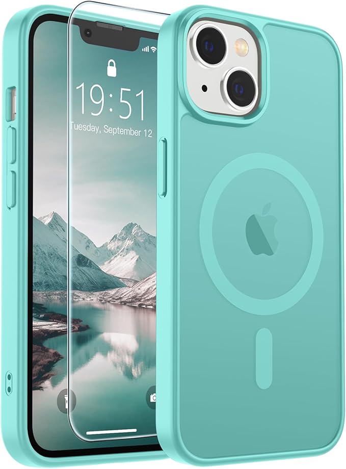 SUPFINE Magnetic for iPhone 15 Plus Case & iPhone 14 Plus Case(Compatible with MagSafe)(Military Grade Drop Protection) Slim Translucent Shockproof with Anti-Fingerprint Phone Case,Blue Green