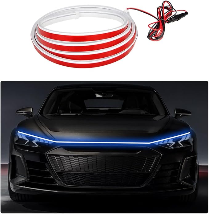 Ohleats 71 Inch Car Hood Light Strip, Exterior Flexible Daytime LED Running Light, Waterproof Auto LED Strip Light with Dynamic Scan Start-up Effect, Car Accessories for SUV Truck (Blue)