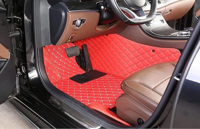 Custom Personalized Floor Mats for Cars，Luxury Full Coverage All Weather Car Floor Mats，Anti-Slip Leather Car Mat Set ，Custom Floor Mats for 99% of Cars, Trucks & SUVs (Orange Black 3D)