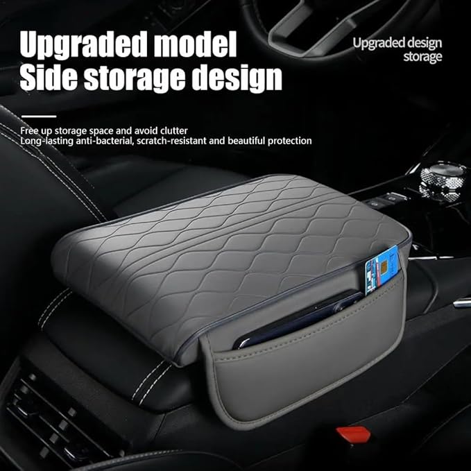 Car Center Console Cushion for Chevrolet City Express 2015-2018, Nappa Leather Memory Foam Armrest Cover with Side Storage Pockets, Auto Elbow Support Pad 1pc,Black