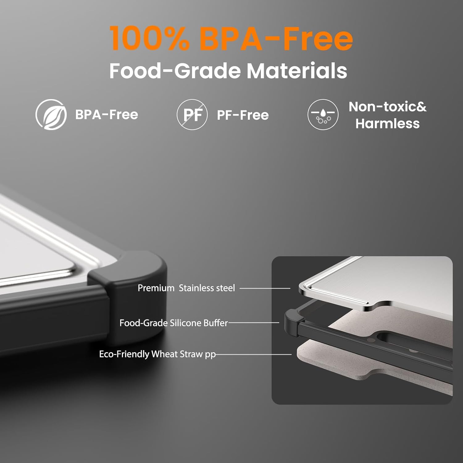 Premium 316 Stainless Steel Cutting Board for Kitchen– Double Sided,Non-Toxic& BPA-Free Chopping Board with Food-Grade Steel &Eco-Friendly Wheat Straw PP,for Meat&Vegetables Healthy Organic Board
