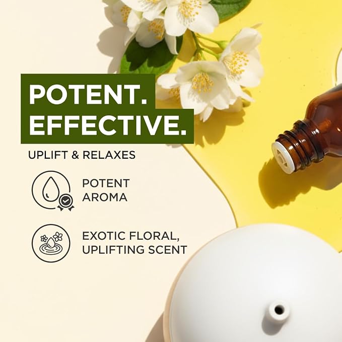 100% Pure Jasmine Essential Oil - 0.17 Fl Oz - Jasmine Oil for Hair, Skin, Diffuser, Aromatherapy & DIY Candle Making Scent