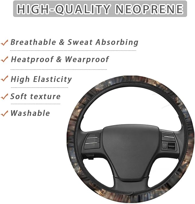 SEANATIVE Eagle US Flag Print Universal 15 inch Auto Car Steering Wheel Cover Neoprene Car Steering Wheel Protector Cover fit Most Car Van Truck SUV
