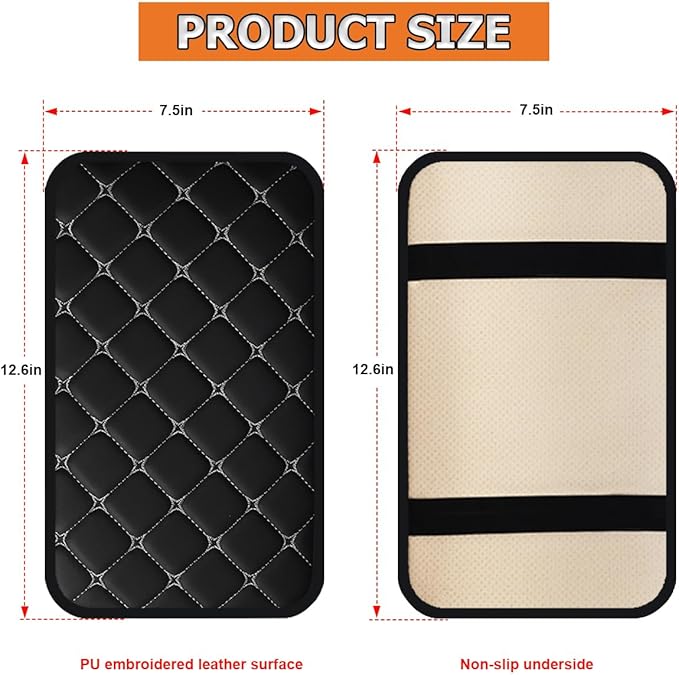 HZEL Car Center Console Cushion Pad, PU Leather Vehicle Armrest Protection Cover, Waterproof Automotive Interior Arm Rest Seat Box Mat Accessories, Universal for SUV, Sedan, Truck (Black/Gray)
