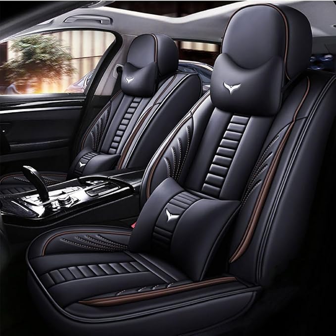 for Chevy Equinox Seat Covers 2005-2026, Full Coverage Customized Car Seat Covers, Premium Leather Waterproof Stain-Resistant Easy to Install (Luxury 2 Seats, Black&Coffee)