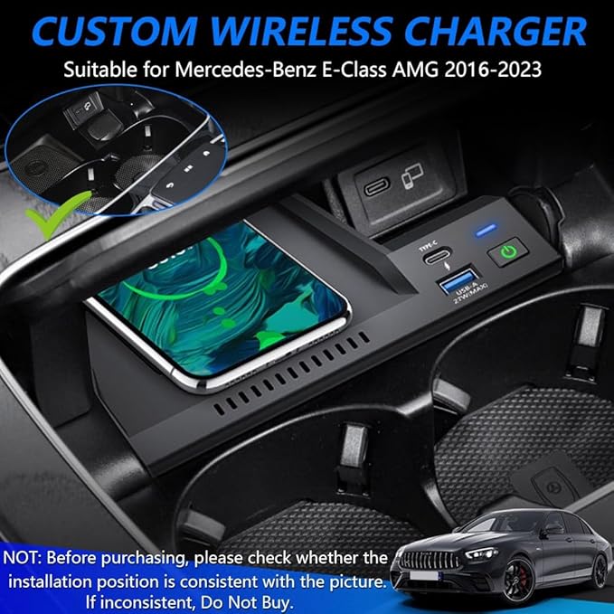 Wireless Car Charger for Mercedes-Benz E-Class Coupe AMG 2016-2023, 15W Fast Charging Phone Charger Pad for Mercedes Benz E350 E450 AMG E53 E63 S Coupe Wagon Convertible Accessories