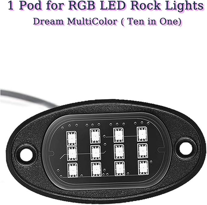 1Pod RGB Dream Color Rock Light Used to Replace The Damaged Light, Support for 4pods, 6pods, 8pods, 10pods, 12pods RGB+IC LED Dream Multicolor Smart Chasing Underglow Lighting Kits
