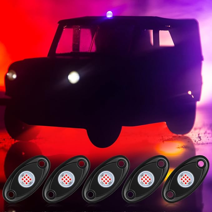 Treela 20 Pods Rock Lights Pure Ambient Underglow Lights for Car SUV Waterproof Neon Trail Rig LED Lamp Lighting for Truck Motorcycle ATV UTV(Red)
