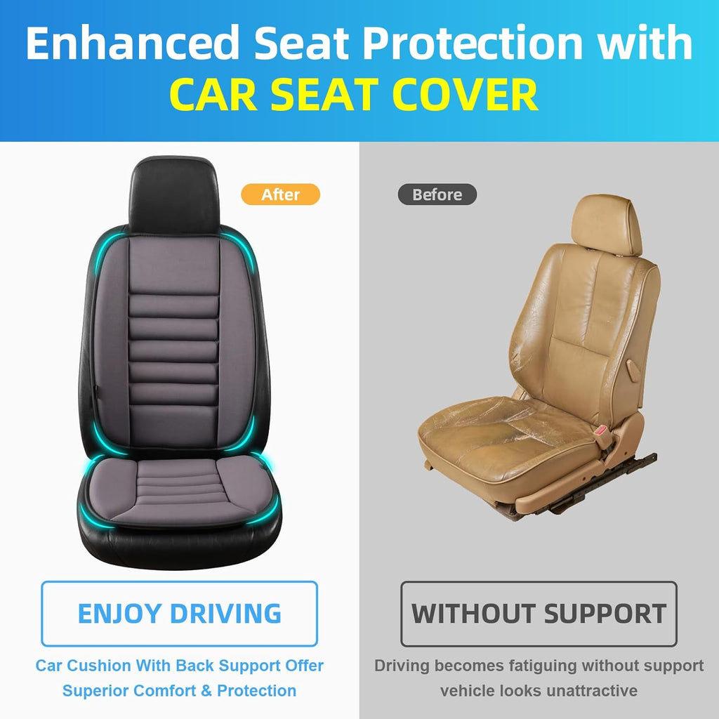 Car Seat Cushion with Back Support Pillow, Comfy Lumbar Support & Seat Cushion, Memory Foam Driving Pillow for Back-Sciatica Pain Relief, Auto Pad Suitable for Car, Truck, SUV - Dark Grey