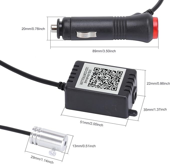 Car Ambient Lighting Optic Fiber 64 Colors Music Sound Active with RF Remote Control + APP Control Car Decorative Atmosphere Lighting Kit DC 12V 1W 3m