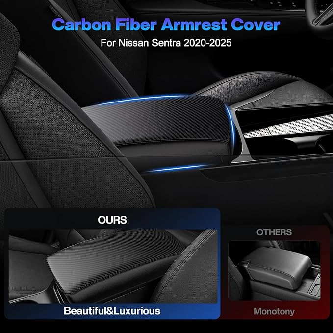 Autorder Center Console Cover for Nissan Sentra 2020 2021 2022 2023 2024 2025 Accessories Carbon Fiber Armrest Cover Anti-Scratch Middle Console Pad Leather Armrest Protector