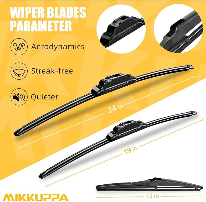 MIKKUPPA 24"+19"+12" Windshield Wiper Blades Replacement for 2009-2020 Dodge Journey, Front & Rear Wiper Blades Set, Durable Stable Quiet All Season (Pack of 3)