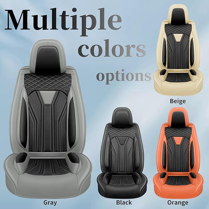 Fit Sonata Car Seat Covers Premium Leather for Hyundai Sonata 2007-2025 2026. Waterproof， Breathable, Scratch-Resistant & All-Weather Seat Cushion Protector（Full Set,Gray&Black