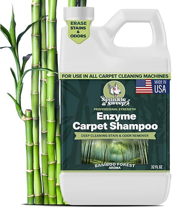 Sprinkle & Sweep: Enzyme Carpet Shampoo - 32oz, Deep Cleaning Pet Stain & Odor Remover, Dog & Cat Mess-Urine-Accident Solution, All Machine Compatible