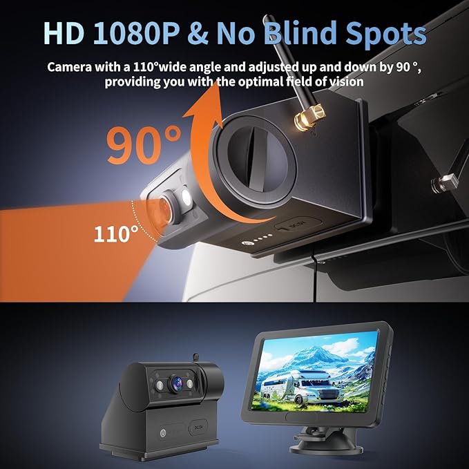 OBEST Magnetic Solar Wireless Backup Camera: 1080P Rear View Camera System with 5" HD Monitor Long Battery Life,Waterproof Reverse Camera for RV Trucks Trailer Car Campers
