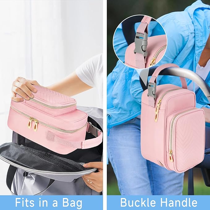 Breastmilk Cooler Travel bag with Ice Pack,Portable Breastmilk Cooler Bag with Buckle Handle,Insulated Breastmilk Storage Bag Cooler,Pink