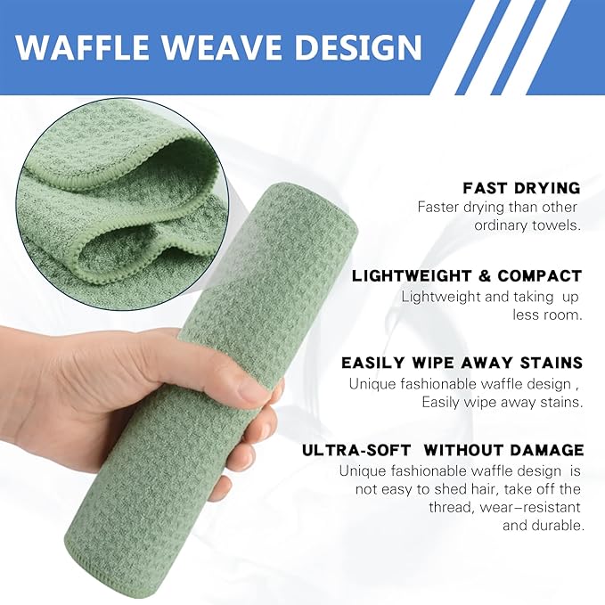 VIVOTE Microfiber Kitchen Towels - Super Absorbent, Soft, No Lint, Waffle Weave, Fast Drying Hand Towels (4 Pack Green, 16 Inch X 24 Inch)