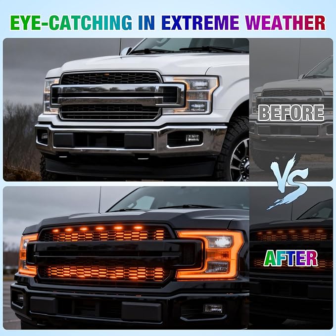 Nilight 4Pcs 24inch LED Grille Lights 144 LEDs RGB Multi Color Exterior Lighting Kit with Sound Active Function and Wireless Remote Control for Cars Van SUV Truck