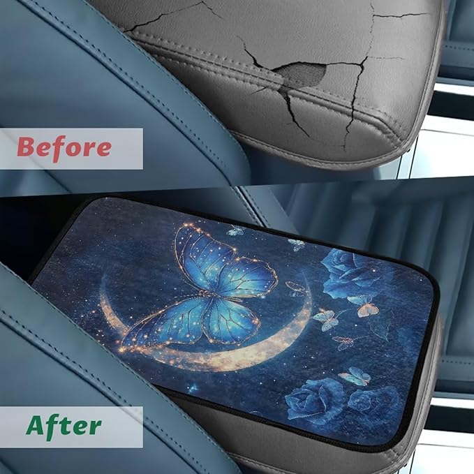 Butterfly Moon Auto Center Console Pad Soft Comfortable Arm Rest Cover Car Convenient Car Center Console Lid Cover Accessories Universal Fit Sedans,Cars,Vans,SUV,Truck