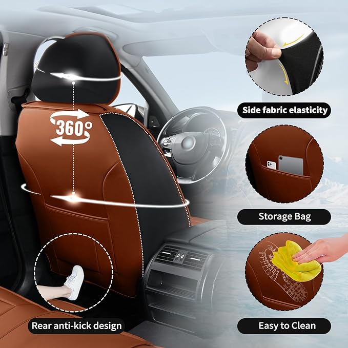 Fit Tucson Car Seat Covers Compatible with Hyundai Tucson 2010-2026, Premium Leather Breathable, Wear Resistant, Airbag Compatible, All-Weather Protection & Full Coverage, 2 Front Seat Brown