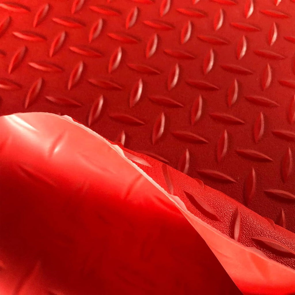 Boshen 5Ft x 12Ft Garage Floor Mat 2.5mm Thickened Rubber Flooring Roll 60sqft Diamond Plate PVC Rubber Trailer Mat Non-Slip Floor Protector Mat for Garage Warehouse Basement Trailer - Red