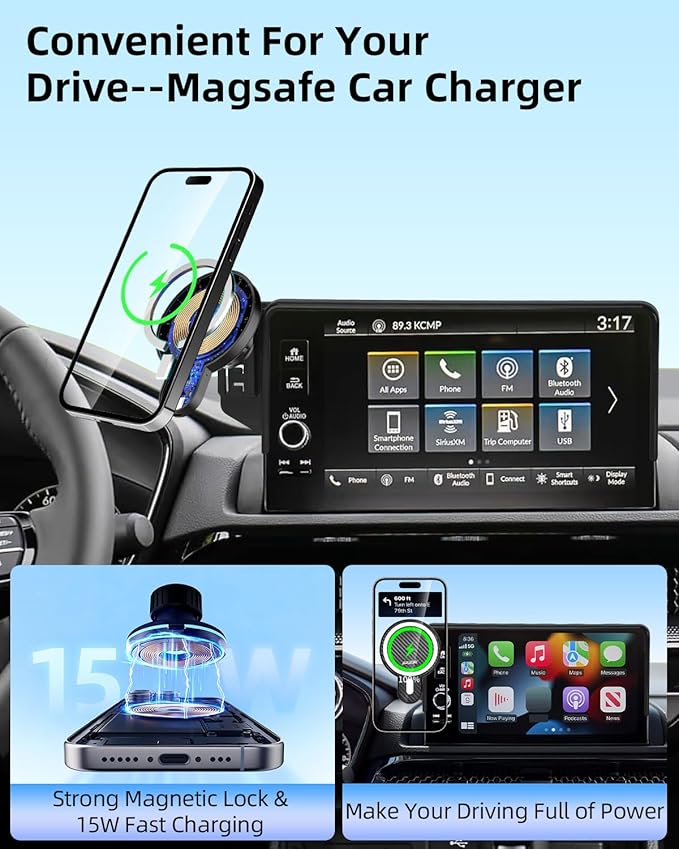 PZK Car Phone Mount for Honda HRV 2023-2026 /CRV 2023-2026/ Honda Pilot 2023-2026 Accessories 7/9-inch Screen 360° Rotation 15W Fast Wireless Charger HRV CRV Car Phone Holder Not Affect Air Vent