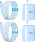Phone 16 15 Charger Fast Charging,30W Type C Chargers USB C Charge Block with 2 Pack 10FT USB C Cable Nylon Braided for Phones 16/16 Plus/16 Pro/16 Pro Max/Phone 15/15 Pro Max/Pad Pro/AirPods,Blue