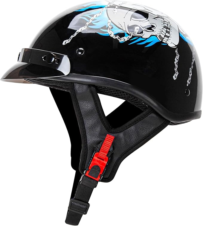 Cartman Cruiser Scooter Motorcycle Half Face Helmet, Blue Skull Graphics, DOT Approved for Bike Scooter ATV UTV Chopper, Medium