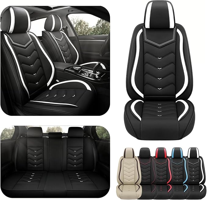 Car Seat Covers for Hyundai Sonata 2002-2026, Premium Nappa Leather Car Seat Cover, Stylish Sport Seat Covers， Automobile Seat Cover Sets.(Standard 5 Seats/Black White)