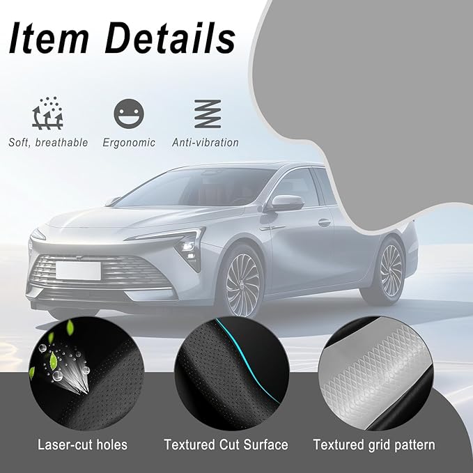 Car Steering Wheel Cover Black, Non-Slip Wear-Resistant Carbon Fiber Steering Wheel Cover, Breathable Drilled O-Type Leather Sleeve, Universal Car Interior Accessories for Most Vehicle