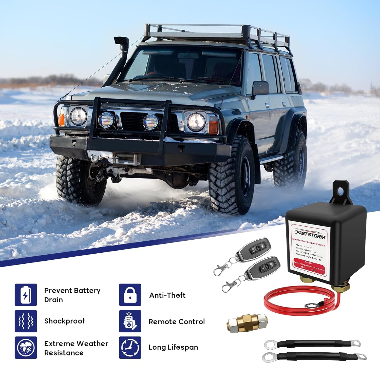 Side Post Remote Battery Disconnect Switch 12V, 250A Negative Battery Cut Off Switch Anti-Theft Kill Switch Kit Upgrade Prevent Battery Drain for Car Truck, RV Auto, Boat,Vehicle etc