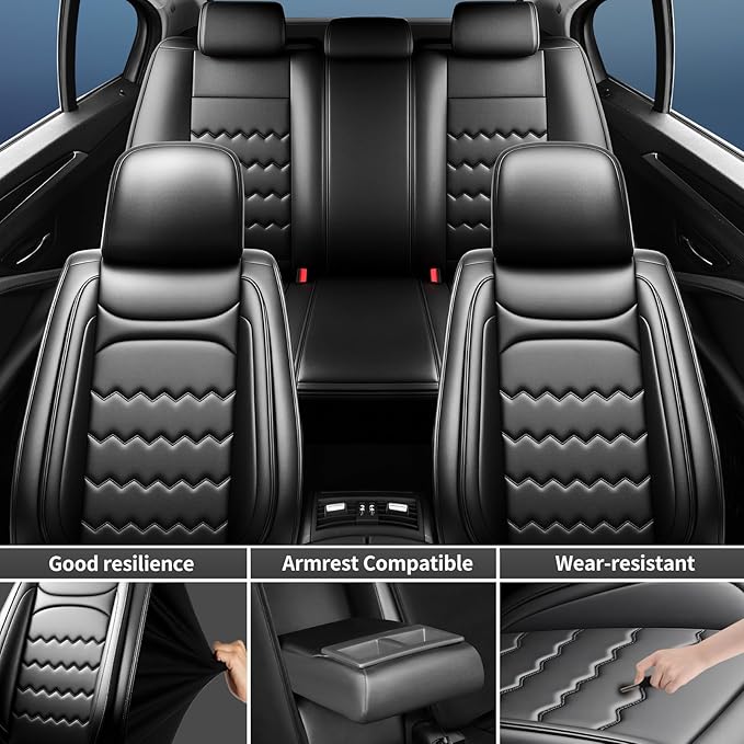CX-3 Car Seat Covers Custom Fit for Mazda CX-3 2016-2021, Full Coverage Premium Leather Waterproof Breathable Seat Covers, Automotive Seat Protectors, Airbag Compatible(Full Set Seats, Black)