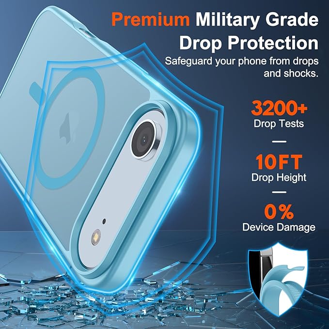 SUPFINE Magnetic for iPhone Air Case (Compatible with MagSafe)(Military Grade Drop Protection) Slim Translucent Matte Shockproof with Anti-Fingerprint Phone Cover for 17 Air,Light Blue
